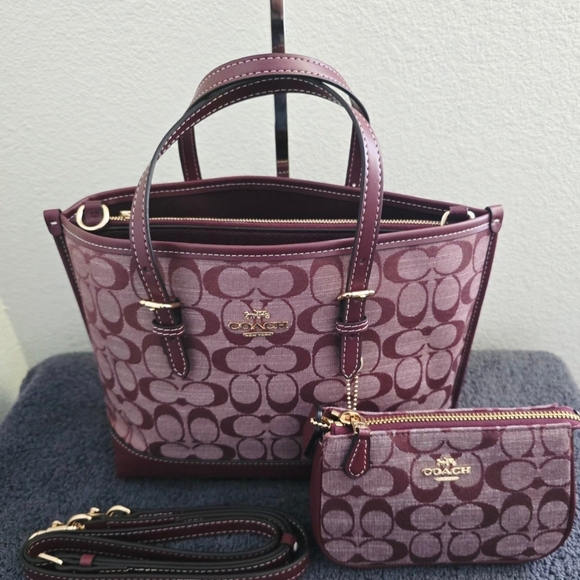 Coach Handbags - NWOT COACH CR293 Mollie 25 Denim Chambray "WINE" Tote Bag & Nolita 15 Wristlet